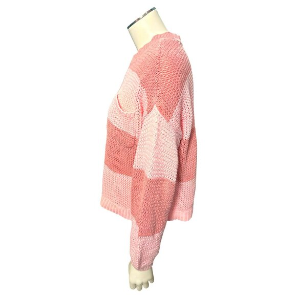 American Eagle Striped Knit Long Sleeve Sweater Pink Brown Cotton Acrylic Blend - Picture 2 of 10
